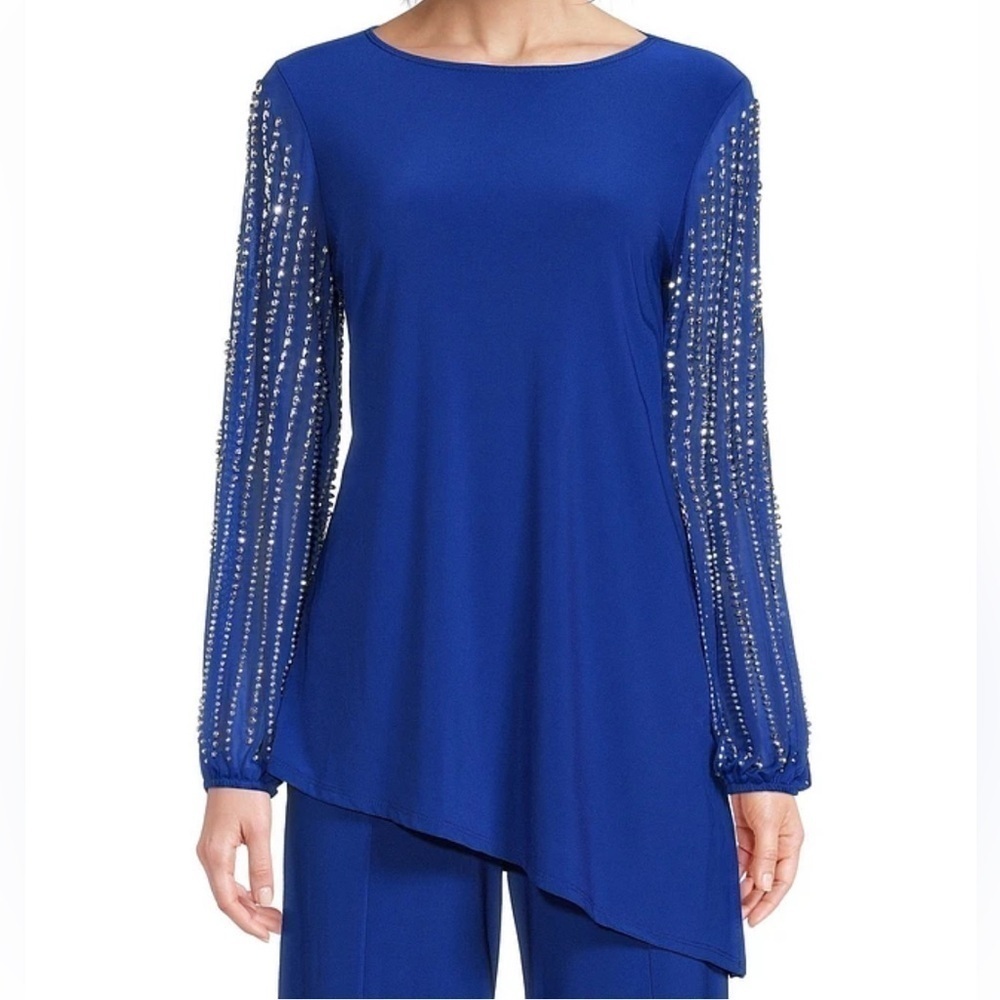 Marianna beaded long sleeve cobalt blue blouse women’s size 10
